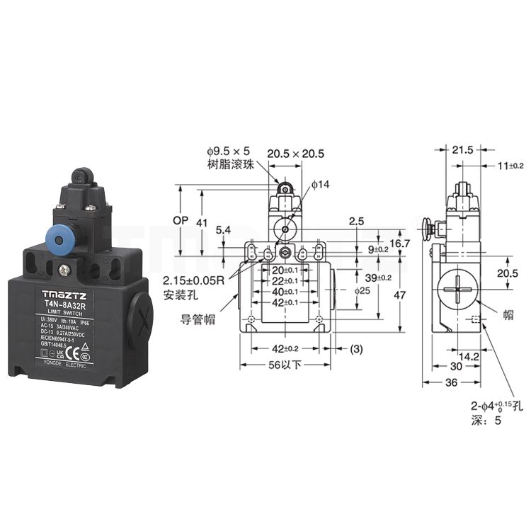 T4N-8A32R Manual Reset One-way Plunger Roller Safety Limit Switch