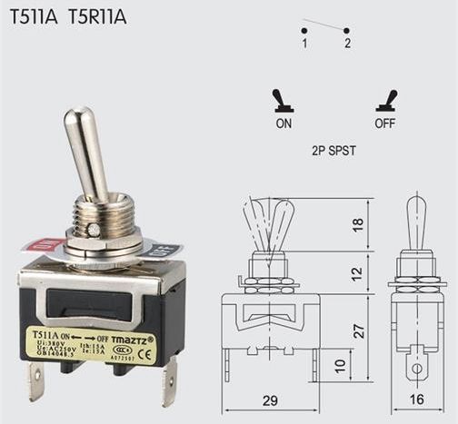 T511A SPST On-Off Toggle Switch