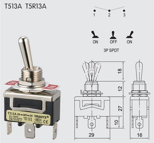 T513A SPDT On-Off-On Toggle Switch