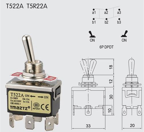T522A DPDT On-On Toggle Switch