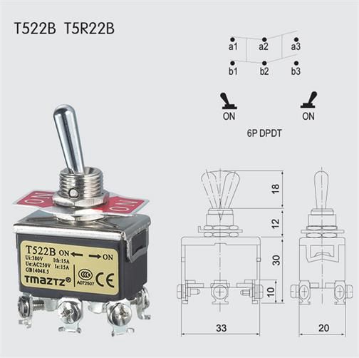 T522B DPDT On-On Toggle Switch