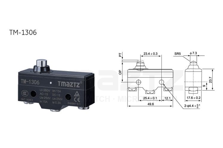 TM-1306 stainless steel button plunger Micro Switch