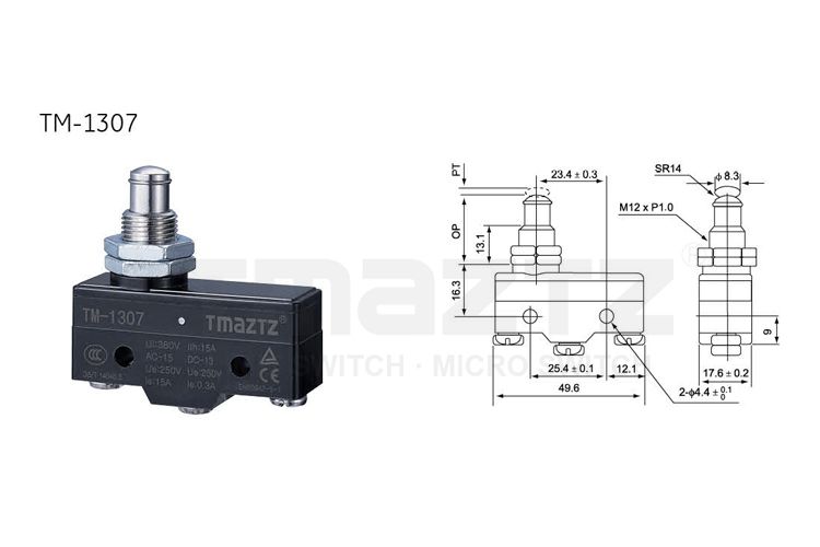 TM-1307 stainless steel top button plunger Micro Switch