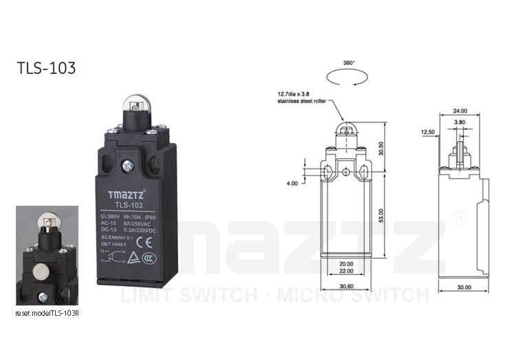 TLS-103 top-roller plunger actuator Limit Switch