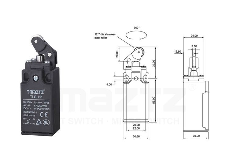 TLS-111 one-way parallel top-roller plunger limit switch