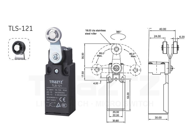 TLS-121 small roller lever actuator limit switch