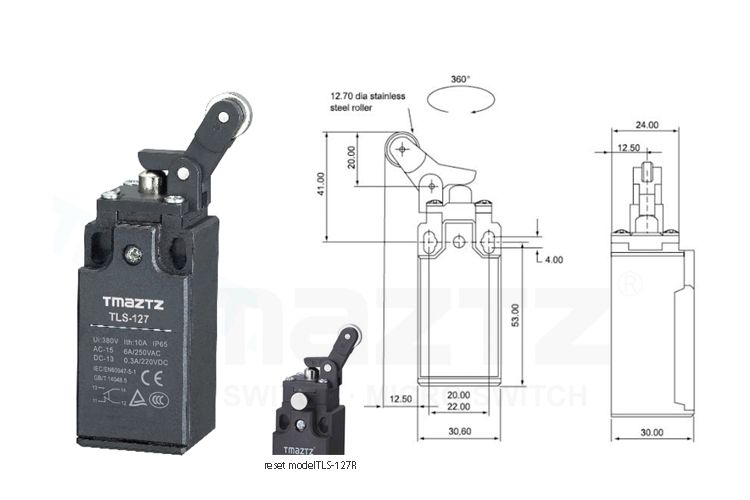 TLS-127 one-way top-roller lever limit switch