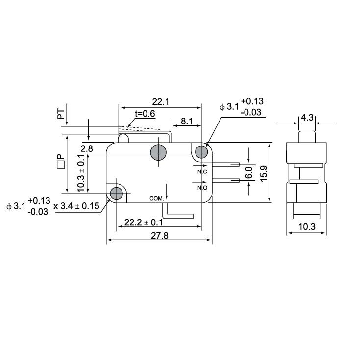 V-151-1C25 stainless steel short lever Micro Switch