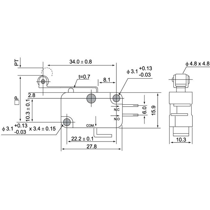 V-156-1C25 stainless steel roller long lever Micro Switch