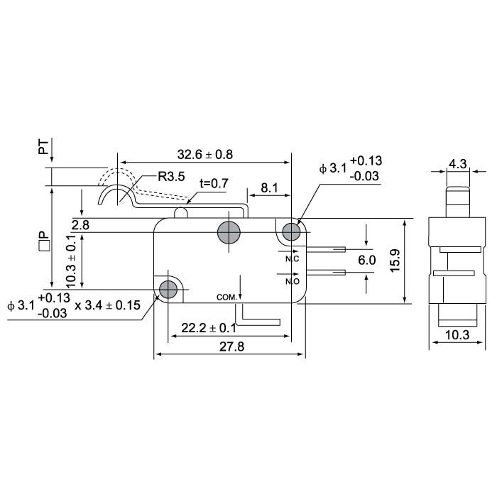 V-154-1C25 stainless steel curving lever Micro Switch