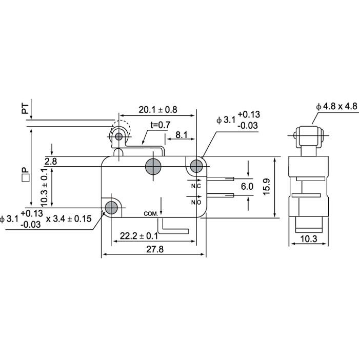 V-155-1C25 stainless steel roller short lever Micro Switch