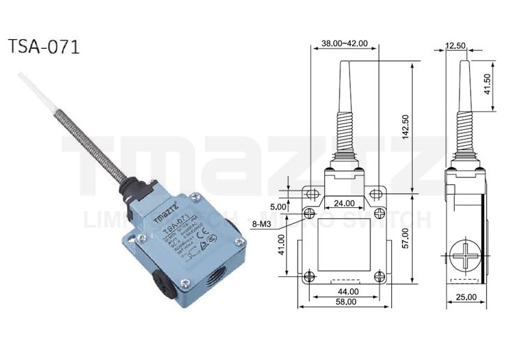 TSA-071 spring lever with plastic rod actuator Limit switch