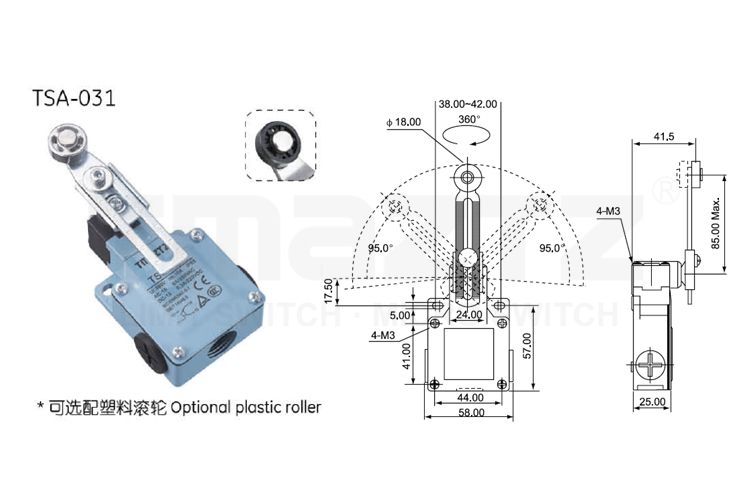 TSA-031 adjustable small roller lever actuator Limit switch