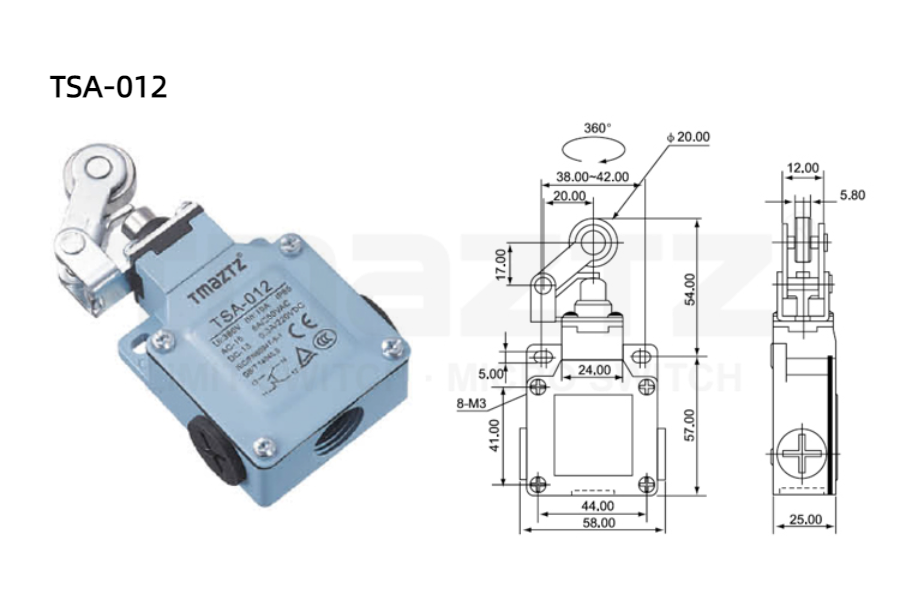 TSA-012 one-way parallel top-roller plunger actuator Limit Switch