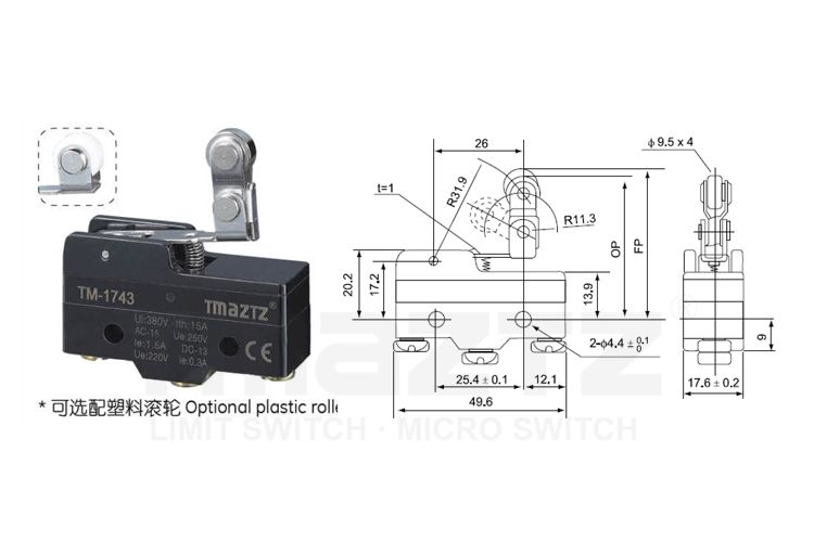 TM-1743 top roller lever Micro Switch